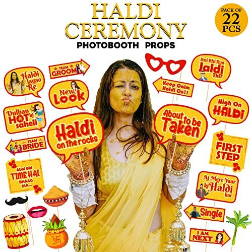 Zyozique 22 Pcs Mehandi Props For Photoshoot,Marriage Props For Wedding,Haldi Props For Bride And Family,Bride To Be Props,Haldi Lagao Re Props,Haldi Photo Booth Props,Haldi Props
