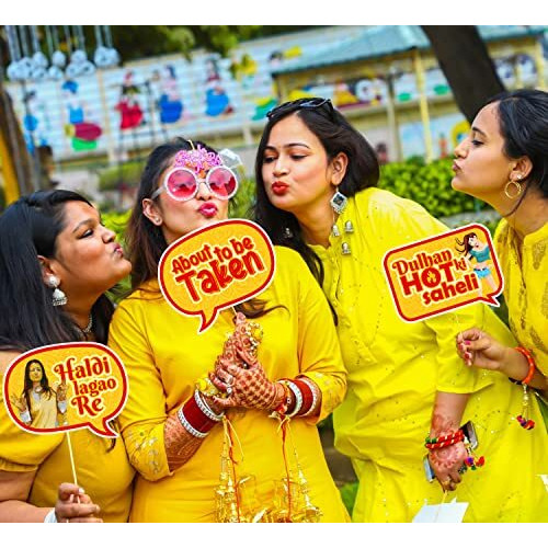 Zyozique 22 Pcs Mehandi Props For Photoshoot,Marriage Props For Wedding,Haldi Props For Bride And Family,Bride To Be Props,Haldi Lagao Re Props,Haldi Photo Booth Props,Haldi Props