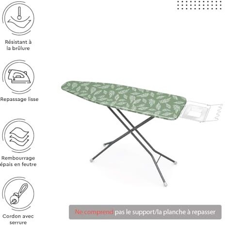 Encasa Xo Ironing Board Cover With 3Mm Thick Felt Pad For Steam Press (Fits Standard Medium Boards Of 112X34 Cm) Heat Reflective, Scorch & Stain Resistant, Printed - Big Leaves Green