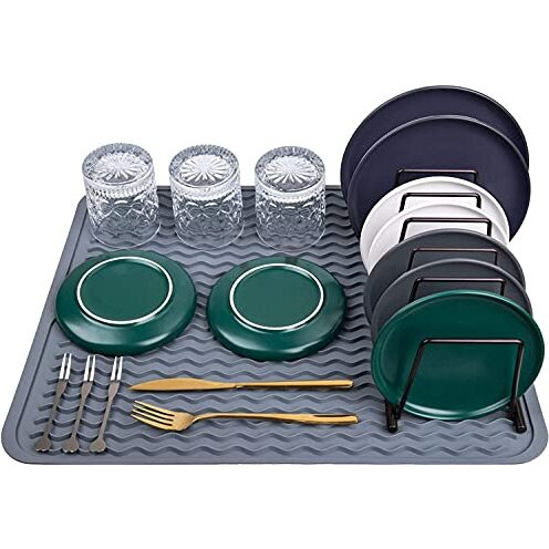 Zollyss Silicone Dish Drying Mat For Kitchen Counter, Extra Large Counter Mat, Heat Resistant Slip-Proof Tray Folding Draining Mat