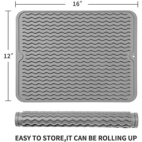 Zollyss Silicone Dish Drying Mat For Kitchen Counter, Extra Large Counter Mat, Heat Resistant Slip-Proof Tray Folding Draining Mat