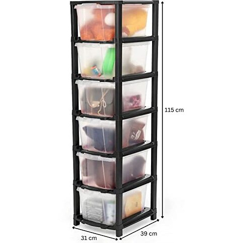 Avzeego Transparent 6 Xl Plastic Modular Drawer System For Home, Office, Hospital, Parlor, School, Doctors, Home And Kids, Product Dimension When Assembeled (30Cmx39Cmx115Cm) (6Xl)(Transparent)