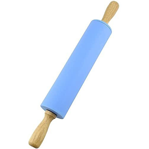 Zollyss Wooden Handle Silicone Rolling Pin Non Stick Surface Cooking Bakeware Tool(Random Color)