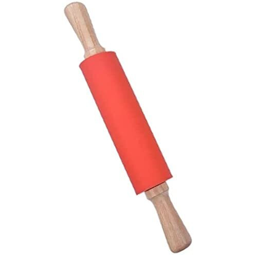 Zollyss Wooden Handle Silicone Rolling Pin Non Stick Surface Cooking Bakeware Tool(Random Color)