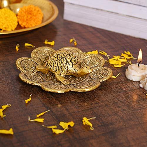 Collectible India Metal Feng Shui Tortoise On Plate Showpiece - Gold Tortoise For Good Luck Money - Best Gift For Career And Good Luck Vastu - Gift For Girlfriend Her Him Mom Dad.