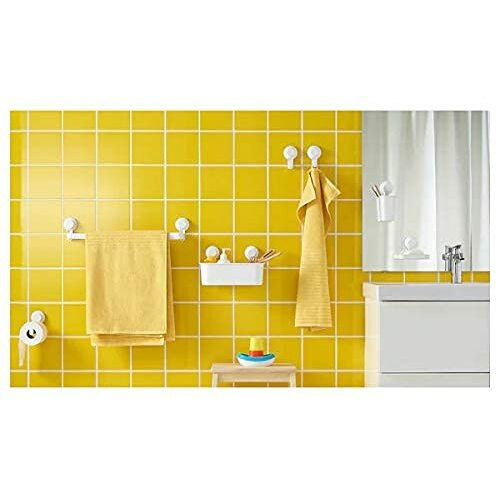 Ikea Tisken Toothbrush Holder With Suction Cup, White With Tss Cotton Balls(5 Pieces,Recycled Abs Plastic)