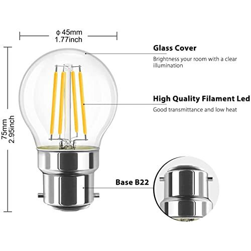 Citra 4 Watt Led Filament Light Bulb G45 B22 Base Dimmable - Pack Of 2 (Warm White)