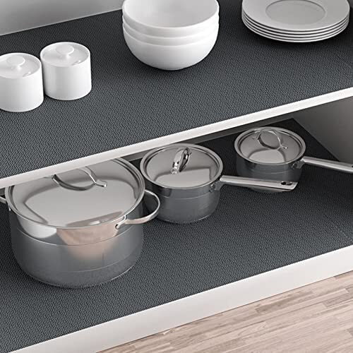 Wolpin Ethylene Vinyl Solid Acetate Anti-Slip Kitchen Cabinet Drawer Shelf Mat Liner Sheets (45Cmx3M Roll) Waterproof Strong Table Mat Eva For Bathroom, Fridge Mat Textured Multipurpose (Thick Grey)
