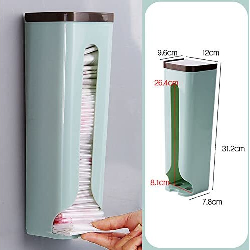 Wolpin Plastic Garbage Bags Storage Dispenser Self Adhesive Kitchen Home - Nordic Blue, Pull-Out