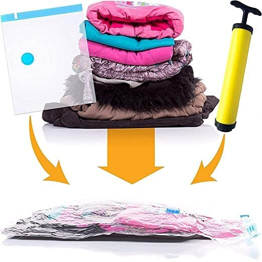 Episkey Vacuum Bags For Packing 4Xl For Clothes Space Saver Travel Reusable Bags With Pump (Pack Of 5) | 3 Medium Size (50 X 60Cm) & 2 Large Size (60 X 80Cm) With Hand Pump (Plastic) (V_Bag)