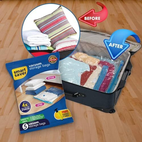Episkey Vacuum Bags For Packing 4Xl For Clothes Space Saver Travel Reusable Bags With Pump (Pack Of 5) | 3 Medium Size (50 X 60Cm) & 2 Large Size (60 X 80Cm) With Hand Pump (Plastic) (V_Bag)