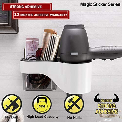 Hokipo Magic Sticker Series Self-Adhesive Plastic Hair Dryer Wall Mount Bedroom Shelves Stand (Black, Model - Ar2615)