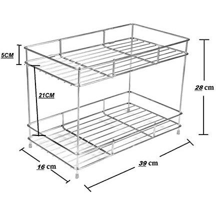 Cr18 Collection Big Size Steel 2-Tier Kitchen Rack/Spice Shelf/Pantry/Daal Shelf Premium Storage Organiser Heavy Duty (Glossy Chrome) Rack For Utensils Dal Masala Kitchen Storage Rack, Tiered Shelf
