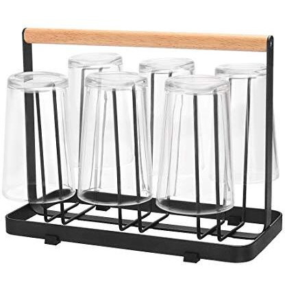 Ginoya Brothers Table Top Wooden Mug Holder Kitchen Stand Organizer For Drinkware Drying Rack With 6 Hook, Pack Of 1