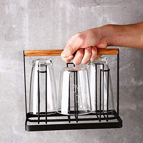 Ginoya Brothers Table Top Wooden Mug Holder Kitchen Stand Organizer For Drinkware Drying Rack With 6 Hook, Pack Of 1