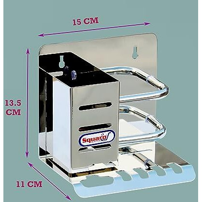 Squaro Online Store Premium Stainless Steel Toothbrush Stand/Tumbler Holder Multipurpose Bottle Holder Brush And Paste Holder For Bathroom Accessories ( Classic, Chrome Finish, Pack Of 1 )