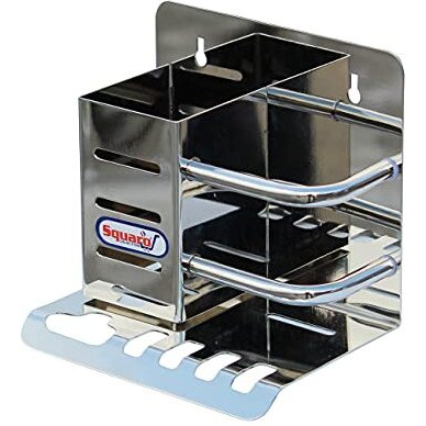 Squaro Online Store Premium Stainless Steel Toothbrush Stand/Tumbler Holder Multipurpose Bottle Holder Brush And Paste Holder For Bathroom Accessories ( Classic, Chrome Finish, Pack Of 1 )