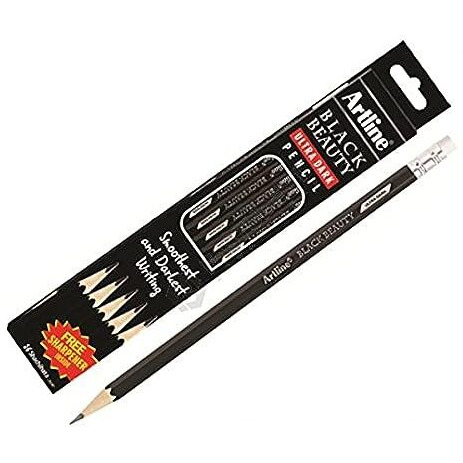 Artline Black Beauty Ultra Dark & Smooth Writing Pencil | Extra Dark | Rubber Tip Pencil | Lightweight With Comfortable Grip | Free Sharpener Inside | Set Of 10 X Pack Of 2