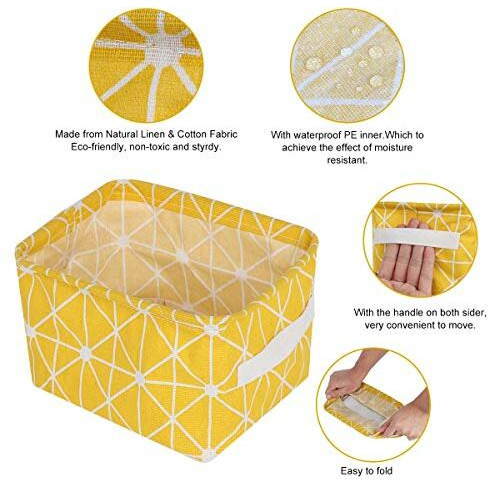 Xamile Foldable Mini Square Storage Basket - Set Of 5 Small Collapsible Canvas Containers Organizers With Handle(Cotton, BlackWhiteGreyBlueGreenMulticolor)