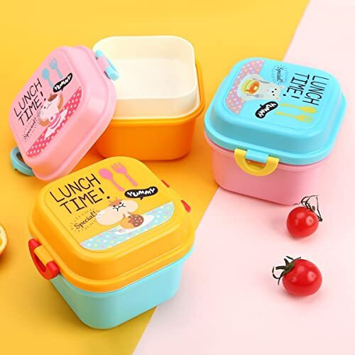 Wolpin 1 Pc Lunch Box For Kids Leak Proof 2 Compartments Tiffin Box For Boys, Girls, School & Office, Lunch Box, Microwave Safe, Cartoon 600 Ml Blue (Food Grade Pp Plastic)