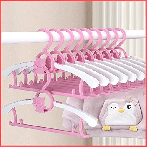 Wolpin Plastic Kids Cloth Hangers (Set Of 5 Pieces) Extendable Hanging Portable Baby Clothes Antislip Hanger,Pink