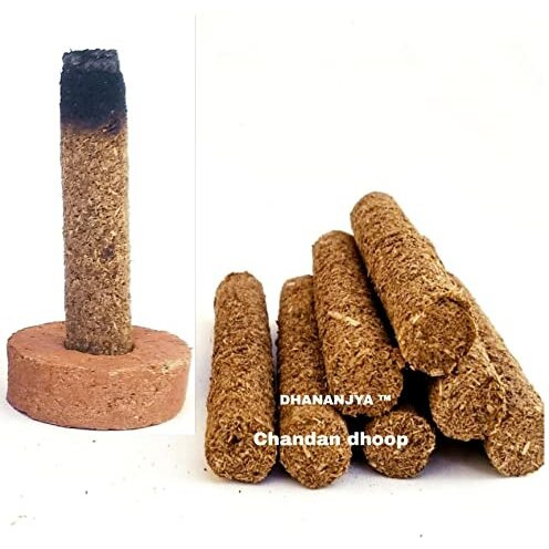 Dhananjya Organic Cow Dung Chandan Dhoop Batti Natural Sandalwood Incense Sticks For Daily Pooja/Havan/Meditation/Relaxing/ 60 Piece With Stand (Pack Of 1)