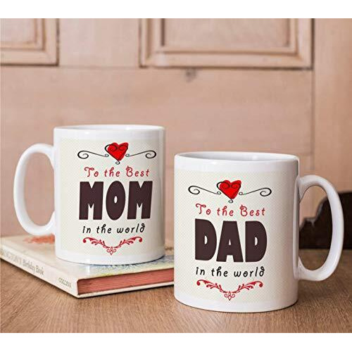 Tied Ribbons Birthday Anniversary Fathers Day For Mom Dad Parents Useful Gifts - Set Of 2 Printed Coffee Mug