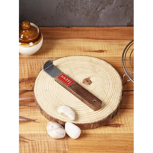 Hazel Stainless Steel Coconut Grater | Chirava Coconut Scraper Manual Wooden Handle | Handheld Coconut Peeler Scrapper | Kitchen Accessories Items