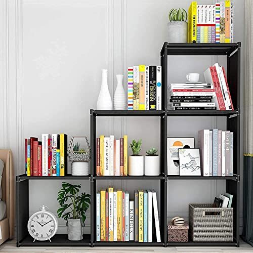 Snazzy Plastic Multipurpose Foldable Open Bookshelf, Book Shelves, Bookcase, Bookrack, Book Storage Organizer Shelf For Study Room Home Office Library (Black)