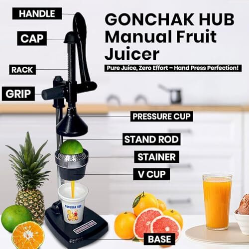 Gonchak Hub Manual Fruit Juicer Hand Press Citrus Cold Press Juice Machine For Home Made Instant Guest Serving Drink