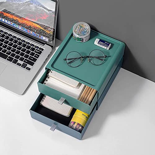 Amazon Brand - Umi 3 Pc Plastic Stackable Multi-Layer Drawer Rectangular Storage Box Stationery Jewelry Makeup Bathroom Office Accessories Tool Desktop Organizer Container - Random Color