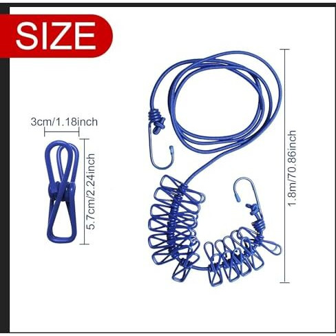 Gadget Deals 2Pc Rope For Cloth Drying -Elastic- With Hooks | Balcony Clips