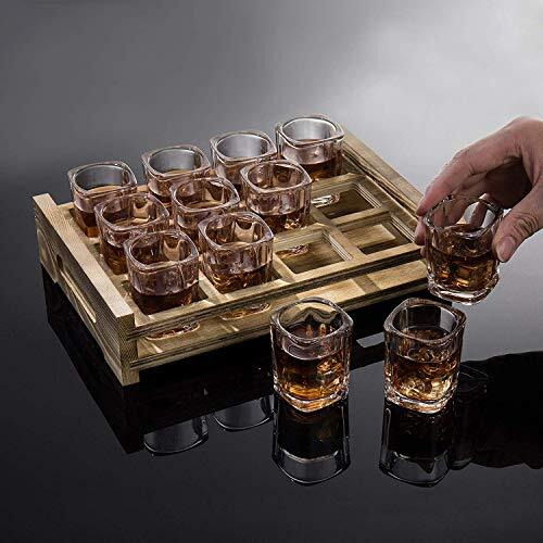 Vilon Premium Heavy Base Shot Glass Set 12 | Crystal Square Shot Glasses For Party Bar, Vodka & Tequila | 60 Ml | Transparent(Brown Tray Not Include)