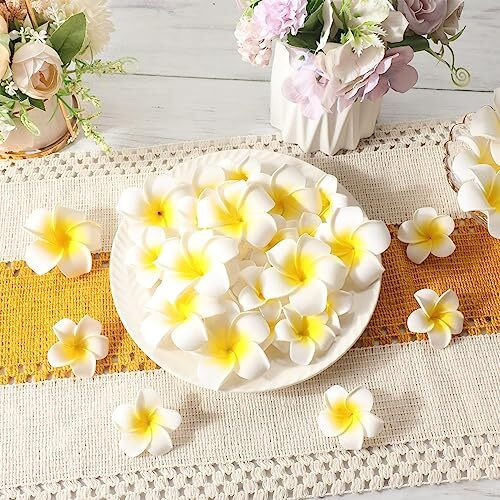 Astonandia Artificial Flowers For Decoration Frangipani Flower Plastic Frangipani Flowers For Diy Home Wedding Party Decoration(6Cm,White 20Pcs)