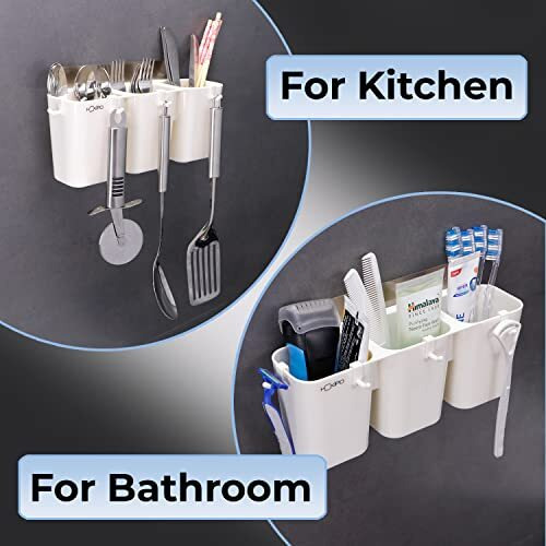 Hokipo Magic Sticker Series Self-Adhesive Wall Mounted Cutlery Holder For Kitchen (White, Plastic), Floating Shelves, Standard
