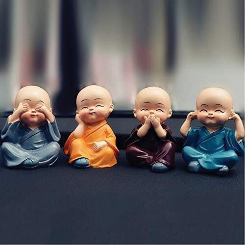 Tied Ribbons Polyresin Buddha Monk Car Dashboard Showpiece, Standard, Multicolor, 4 Piece, Wedding