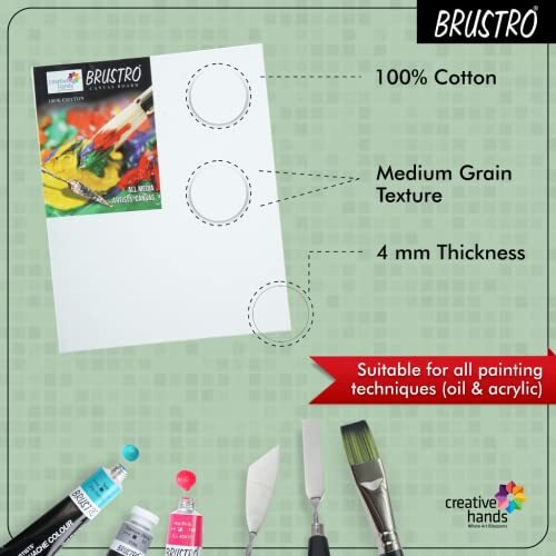 Brustro Artists 100% Cotton Canvas Board | 8 X 10 Inch, 4 Mm | Pack Of 1 | White | Medium Grain, Acrylic And Oil Painting, Strudy, Zero Percolation, Acrylic, Ideal For Students, Professionals