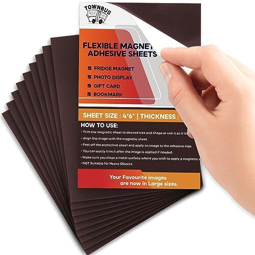 Townbus - Pack Of 5 | 4&quotX6" | 0.5Mm Self Adhesive Magnetic Sheet | Just Peel Paste And Place To Make Your Craft, Photos A Magnet | Diy Crafts | Kid-Friendly