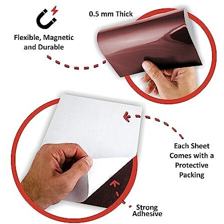 Townbus - Pack Of 5 | 4&quotX6" | 0.5Mm Self Adhesive Magnetic Sheet | Just Peel Paste And Place To Make Your Craft, Photos A Magnet | Diy Crafts | Kid-Friendly