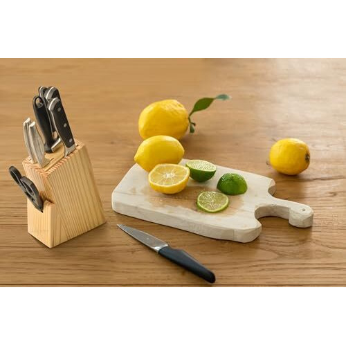 Udgamy Wooden Knife Stand For Kitchen With 6 Knife Slot, 1 Sharpener Rod & Scissor Slot- Knife Holder For Kitchen- Knife Holder Stand-Knife Stand Without Knife, Large