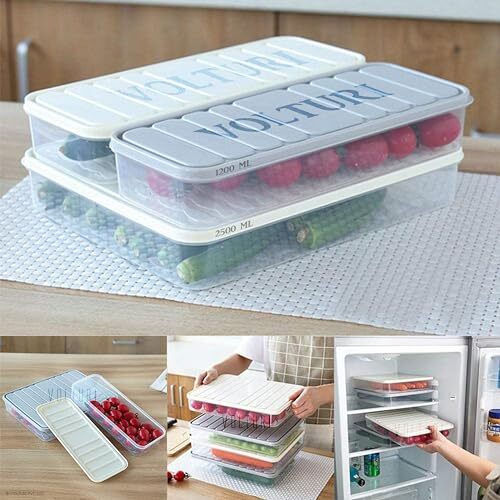Volturi Fridge Storage Boxes, Fridge Organiser, Fridge Storage Containers For Kitchen, Fridge Organizers Storage Box Keeps Dry Fruits, Vegetables & More, Set Of 3 (1 Pcs 2500 Ml, 2 Pcs 1200 Ml)