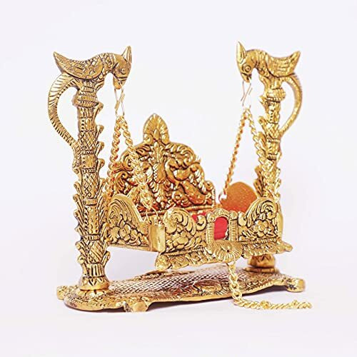 Kridaykraft Metal Swing Laddu Gopal Jhula,Krishna Hindola Palana,Decorative Laddu Gopal For Temple Pooja,Showpiece Figurines,Religious Idol Gift Article...