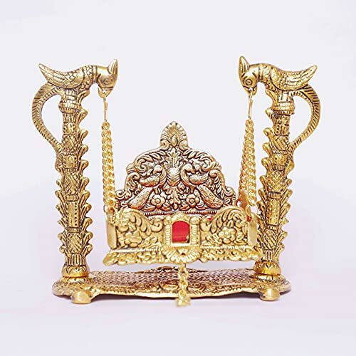 Kridaykraft Metal Swing Laddu Gopal Jhula,Krishna Hindola Palana,Decorative Laddu Gopal For Temple Pooja,Showpiece Figurines,Religious Idol Gift Article...