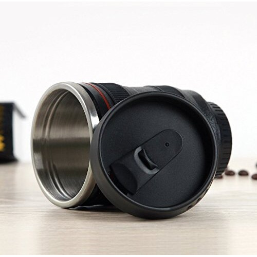 Inditradition Camera Lens Coffee Mug | Steel Insulated Travel Mug, Thermos (400 Ml, Black)