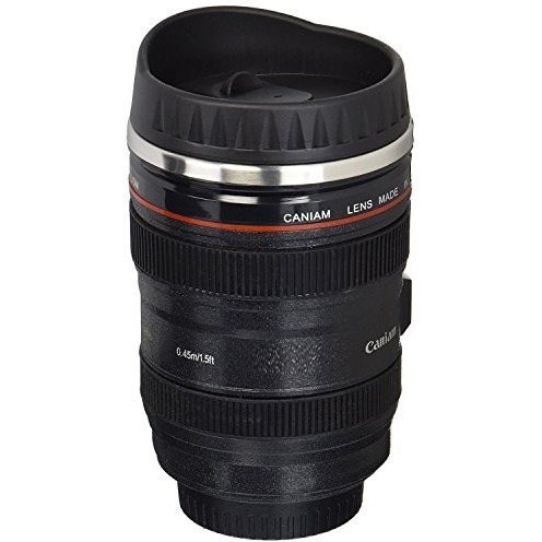 Inditradition Camera Lens Coffee Mug | Steel Insulated Travel Mug, Thermos (400 Ml, Black)