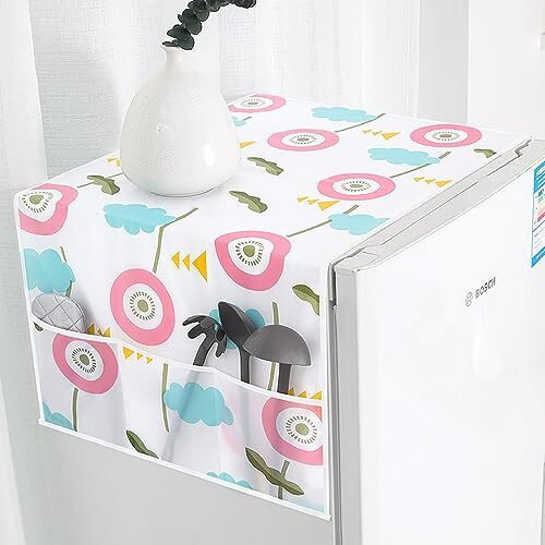 Wolpin 1Pc Fridge Cover For Top With 6 Utility Pockets Designer Dandelions Prints Refrigerator Dust Cover Waterproof (130 X 54 Cm, Single Door)