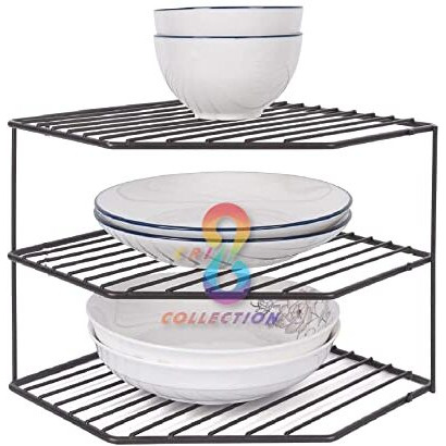 Cr18 Collection Iron 3-Tier Storage Under Sink Rack For Corners, Multipurpose Black Kitchen Plate Dish Corner Shelf Stand Holder