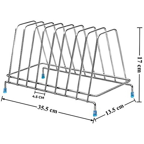 Plantex Stainless Steel Thali Stand/Plate Fixer/Dish Stand/Plate Holder/Plate Stand/Lid Organizer For Kitchen Wardrobe(6 Plates - Chrome)