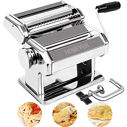 Homever 150 Pasta Maker Includes Cutter, Hand Crank, And Instructions - Stainless Steel Homemade Noodle Machine, Silver