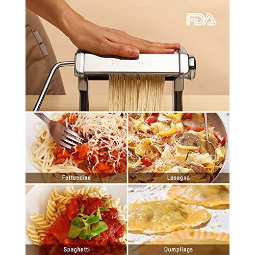 Homever 150 Pasta Maker Includes Cutter, Hand Crank, And Instructions - Stainless Steel Homemade Noodle Machine, Silver